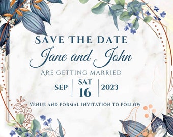 セーブ・ザ・デート ネイビー コッパー フローラル