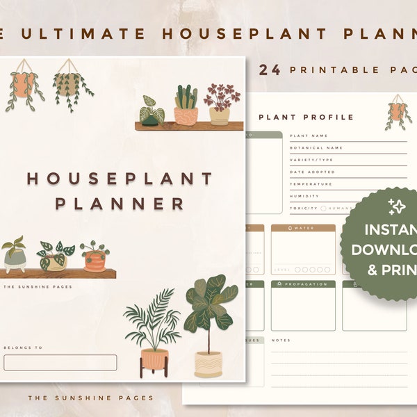 Ultieme kamerplantplanner afdrukbare bundel binnen kamerplant tuindagboek plantenverzorging tracker waterschema logboeksjabloon checklist