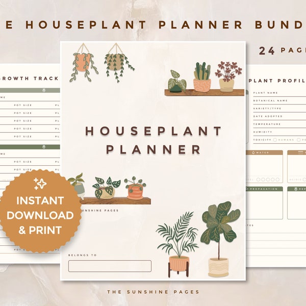 Traqueur de plantes d'intérieur Bundle imprimable Planificateur de soins des plantes Plante d'intérieur d'intérieur Journal de jardin Étiquettes de plantes Liste de contrôle du programme d'eau Modèle de plante