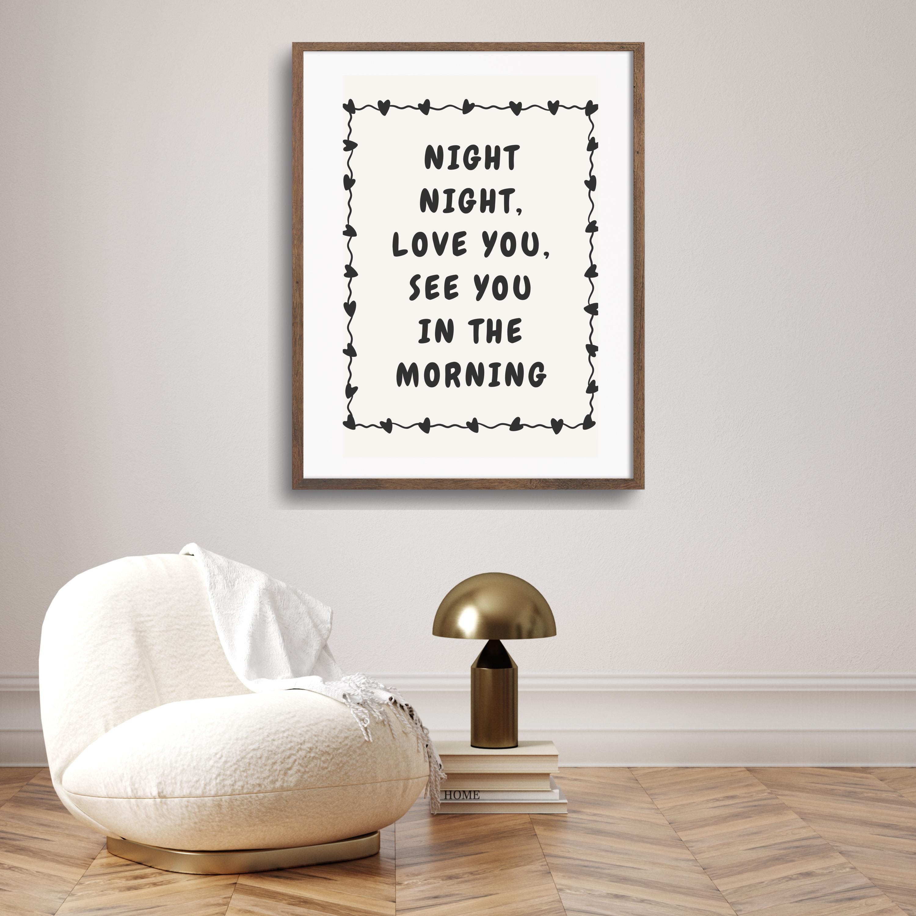 Art mural nuit, nuit, impression Je t'aime, affiche typographique, décoration de chambre à coucher moderne, impression maison drôle, art imprimable appartement