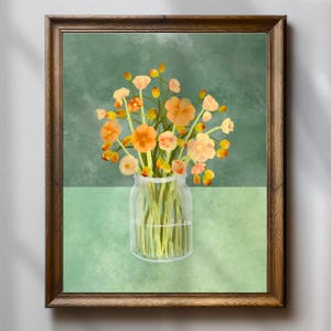 Wildblumen Bouquet Print, Einmachglas Blumenkunst, Boho Botanische Wanddekoration, Vintage Cottagecore Poster, Sofort Kunstdruck