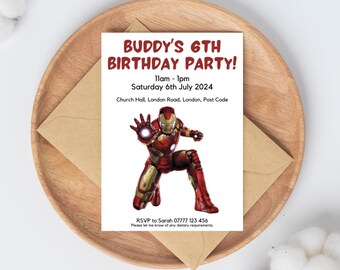 Invitación a la fiesta de cumpleaños de Iron Man / Invitación editable / Invitación a la fiesta minimalista