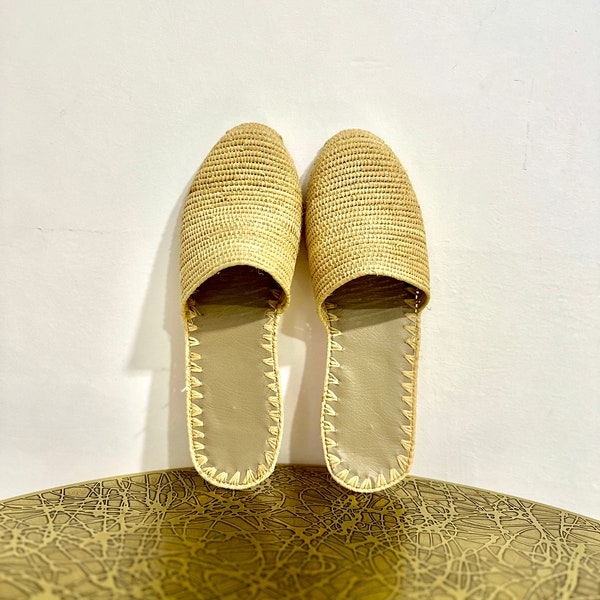 Moroccan Raffia Sandals - Handmade Raffia Slippers - Artisanal Raffia Shoes