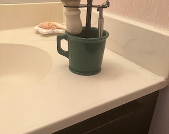 Vintage William M Marvy Co. Shaving Mug Set with Neck Duster, Gillette Shaver