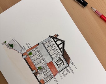 Ritratto della casa ad acquerello, regalo per la casa, inaugurazione della casa, dipinto a mano, ritratto ad acquerello, disegno di costruzione, nuovo regalo per la casa