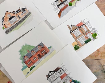Ritratto della casa, casa dell'acquerello, regalo per la casa, inaugurazione della casa, dipinto a mano, ritratto ad acquerello, disegno dell'edificio, nuovo regalo per la casa