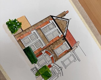 Ritratto della casa ad acquerello, regalo per la casa, inaugurazione della casa, dipinto a mano, ritratto ad acquerello, disegno di costruzione, nuovo regalo per la casa