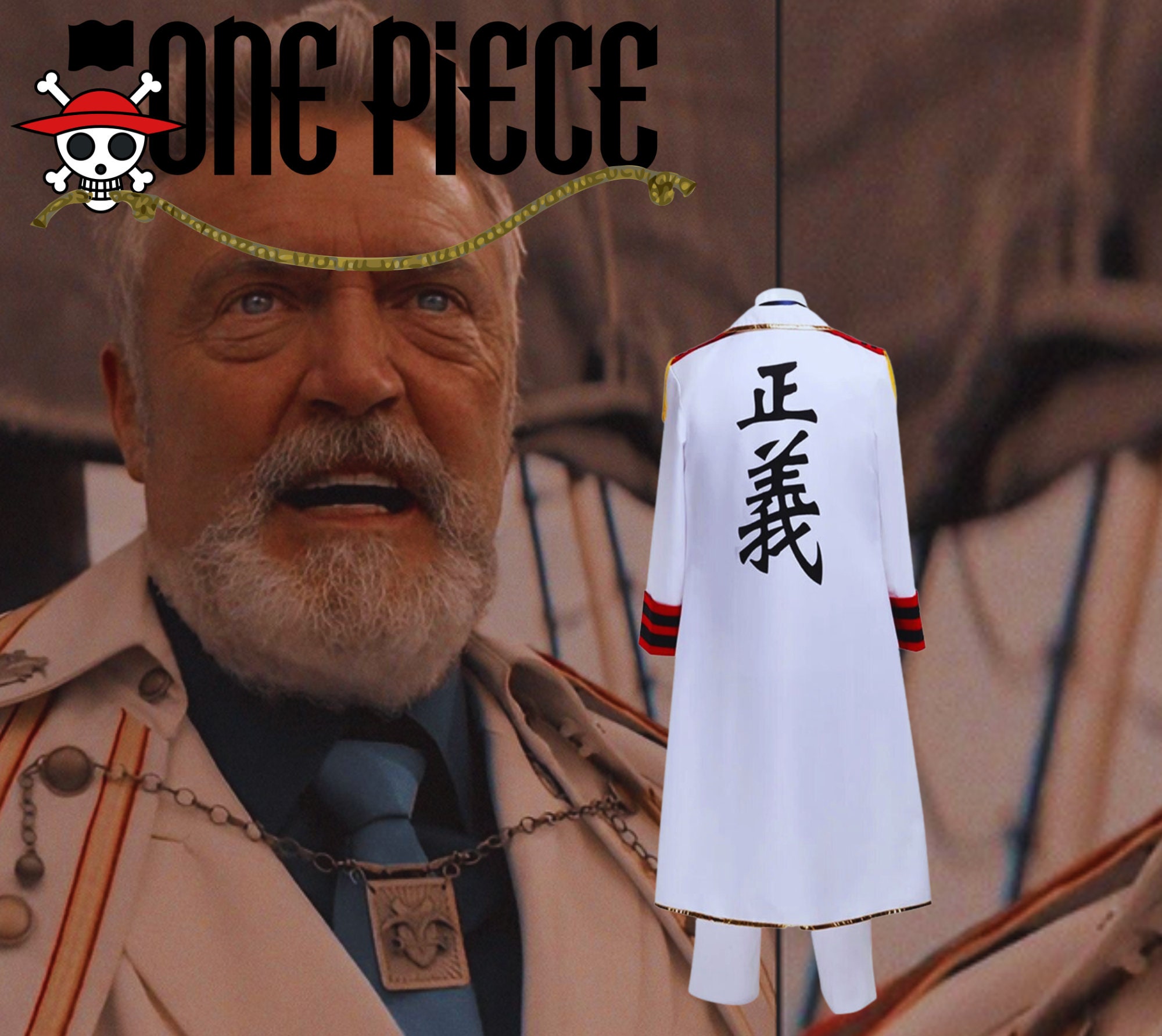 One Piece Admiral Garp, Full Costume Liveaction Cosplay Cap & Costume