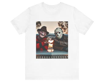 Custom Freddy Krueger Jason Voorhees Heart Hands Unisex Jersey Short Sleeve Tee