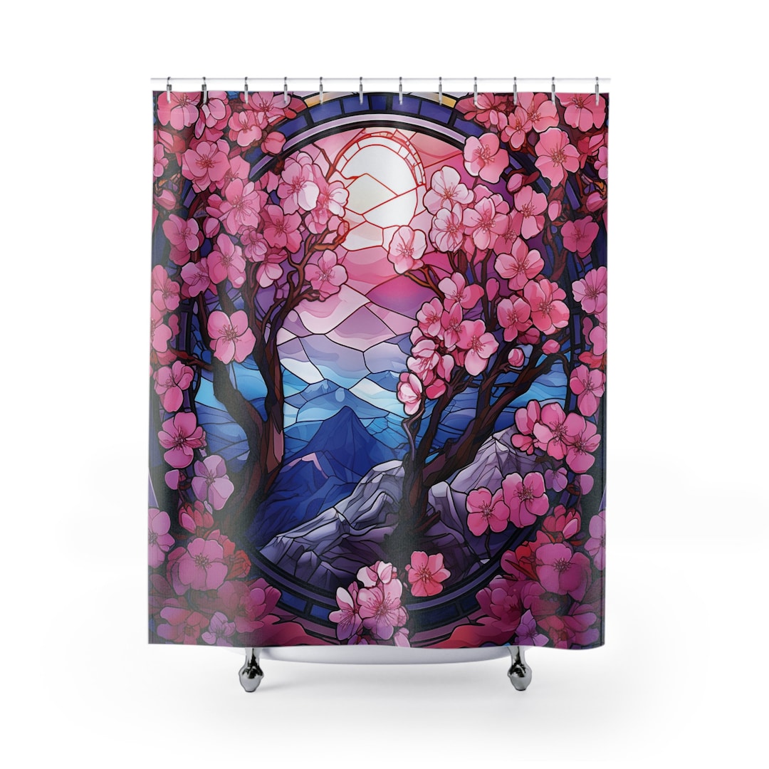Cherry Blossom Stained Glass Shower Curtain Etsy
