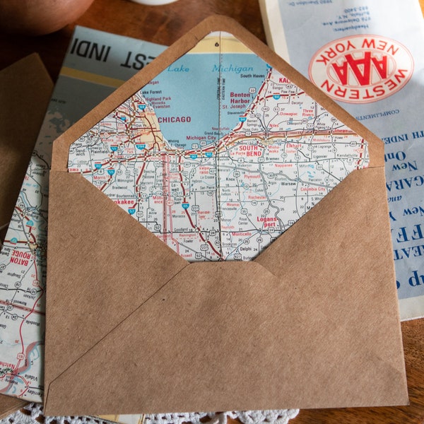Vintage Map Lined A7 Envelopes | Pack of 5