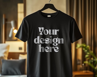 Black Bella Canvas 3001 T-Shirt Mockup: Unisex Hanging Tee (Digital Download)