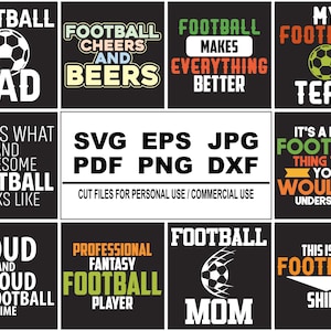 Png Svg Clipart Football Silhouette Typography 10 T-Shirt Design Bundle, Football Team Unisex T Shirts, Digital File Instant Download.