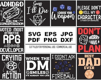 Game RPG T-Shirt Design Bundle, Rpg Png, Rpg Svg, Gaming T-Shirt, Tabletop Gaming, Dungeons Master T-Shirt, Cutfile, Instant Download