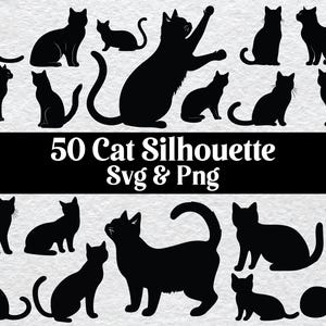 Black Cat Silhouette SVG PNG, Cat Clipart, Cat Outline Vector, Digital Cat Art, Cat Lover Cut File for Cricut, Printable Cat Design