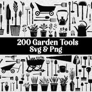 Garden Tools Silhouette Bundle: Plants, Watering Can SVG & PNG
