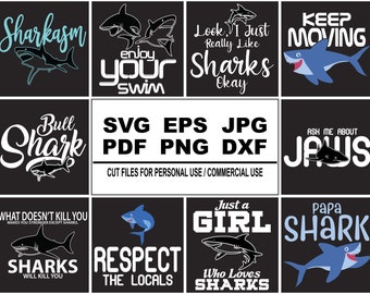 Shark T-Shirt Design Bundle: Funny Shark Quotes Clipart (Digital Download)