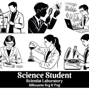 Science Student & Scientist Laboratory Silhouette SVG PNG Bundle | Science Lab Clipart | Svg Png Digital Download for Science Project Craft