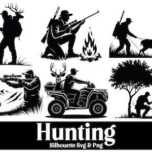 Jagd Silhouette Vektor-Bundle: Hirsch, Ente, Gewehr, Bogen (SVG, PNG)