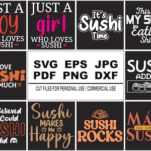 Sushi T Shirt Bundle, Sushi Svg Cricut Cutfile Bundle, Sushi Food, Sushi Lover,Kawaii Sushi,Sushi Clipart,Sushi Png,Cutfile Instant Download