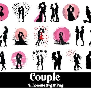 Romantic Couple Silhouette SVG Bundle: Wedding & Valentine&#39;s Day (Digital Download)