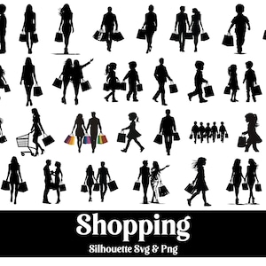 Shopping Silhouettes SVG Bundle: People Shopping Clipart (Digital Download)