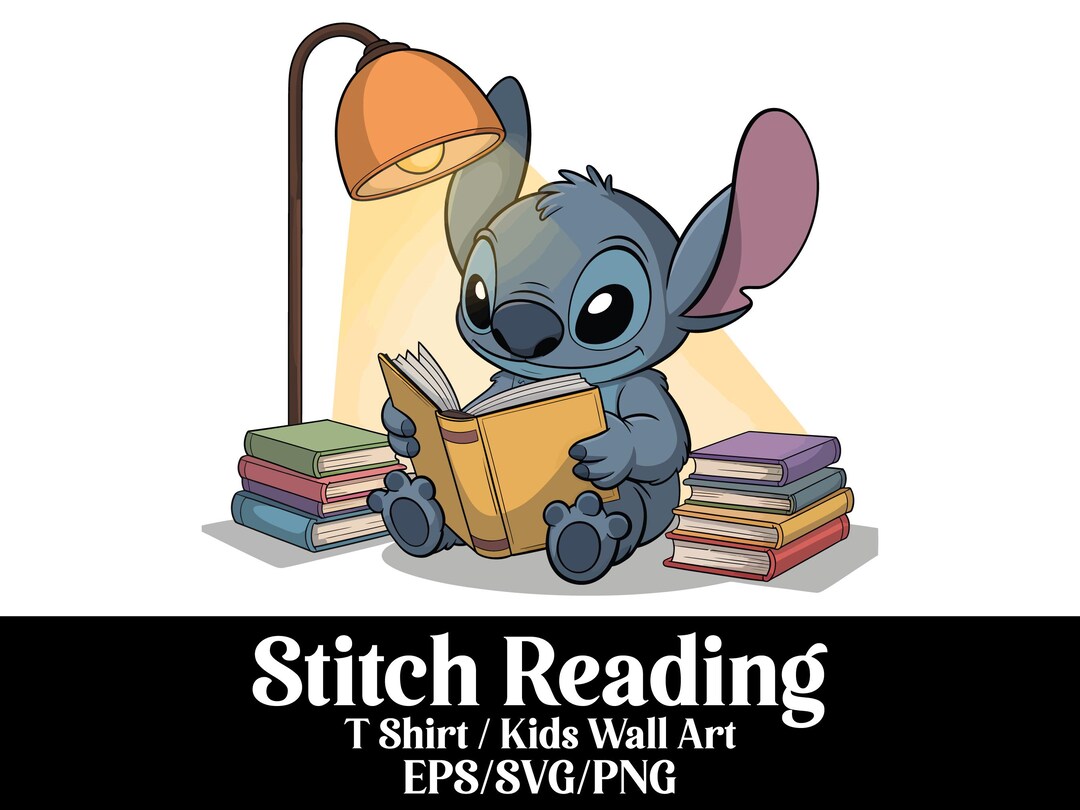 Stitch Reading Book Vector Set Cute Reading SVG PNG EPS Clipart 