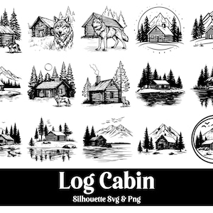 Silueta de cabaña de troncos: Clipart rústico de invierno (SVG, PNG)