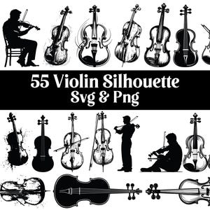 Violin Silhouette SVG PNG | Music Instrument Clipart | Violin Player Cut File | Orchestra String Art | Violinist Digital Download