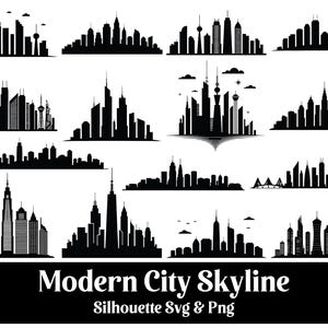 Modern City Skyline Silhouette: Urban Vector Graphics SVG PNG Bundle