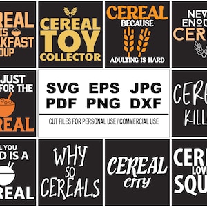 Cereal T-Shirt Designs: Typography & Silhouette Bundle (Digital File)