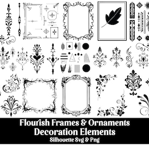 Flourish Frame & Swirl Ornaments: Elegant Silhouette Designs (SVG, PNG)