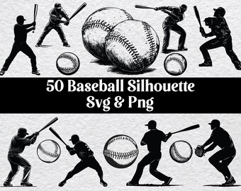 Baseball Silhouette SVG PNG Bundle | Sports Clipart | Baseball Player Cut File