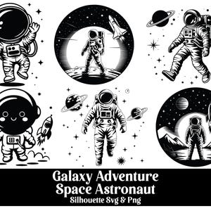 Galaxy Space Silhouette Bundle: Astronaut, Rocket, Planet SVG PNG (Digital Download)