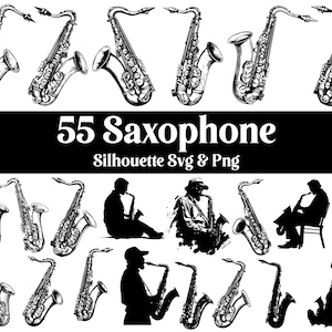 Lot de silhouettes de saxophones | Musique jazz PNG SVG | Clipart musical | Fichier de coupe pour instrument de musique | Vecteur De Groupe De Jazz | Cricut et sublimation
