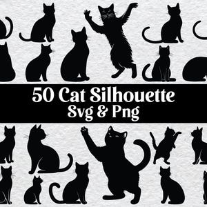 Black Cat Silhouette SVG And PNG | Cat Clipart | Cat Vector Digital Download for Cricut, Sublimation & Crafts