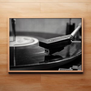 Vintage Vibes Retro Vinyl Record Player Photography Print Black and White Decor