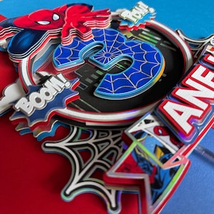 Personalized Spider Superhero Cake Topper: Comic Birthday Party Decoration