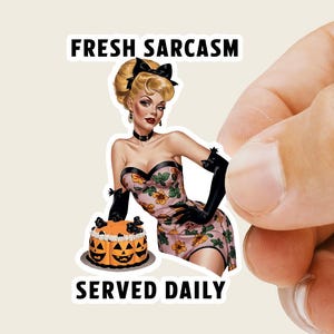Retro Sarcasm Pin Up Girl Sticker Sarcasm Served Daily Retro Sticker Water Bottle Sticker Pin Up Girl Sticker