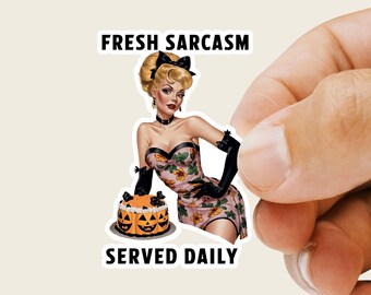 Pegatina de chica pin-up con sarcasmo retro Pegatina retro con sarcasmo diario Pegatina de botella de agua Pegatina de chica pin-up