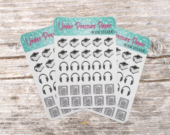 Libro Lector electrónico Audiolibro Planificador Pegatina Bullet Journal Seguimiento de lectura Pegatina Etiqueta de seguimiento de libros Icono de libro Pegatina de diario de lectura de libros