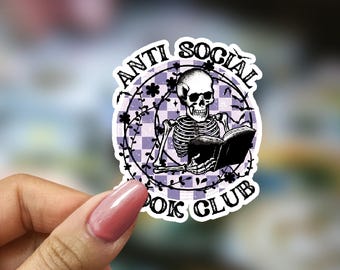 Pegatina de club de lectura antisocial Pegatina de botella de agua Pegatina de regalo para amantes de los libros Pegatina de esqueleto Pegatina para amantes de los libros Pegatina para portátil Pegatina para Kindle