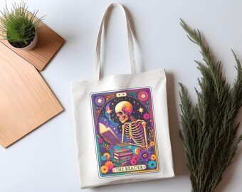 Tarot Card The Reader Tote Bag, Bolsa de libros personalizada, Bolsa de biblioteca, Bolsa amante de los libros, Regalo de cumpleaños, Regalo para el maestro