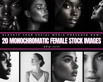 20 Monochromatic Beauty Stock Images, Portrait Stock Images, Social Media, High Quality PNG Files, Luxury Stock Photos, Canva, Ai