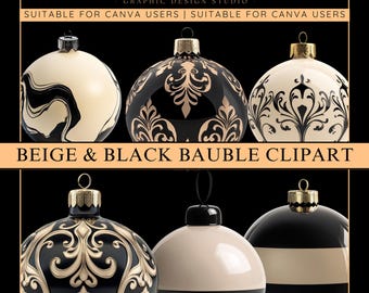 Adorno navideño en color negro y beige, imágenes prediseñadas PNG, redes sociales, archivos PNG de alta calidad, plantillas de lujo para redes sociales, Canva, imágenes prediseñadas navideñas