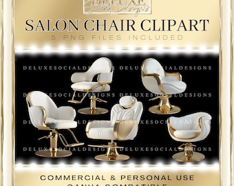 Salon Chair ClipArt, Social Media Content Design, commercial use, PNG Clip Art, Canva, Salon Clipart, white and gold