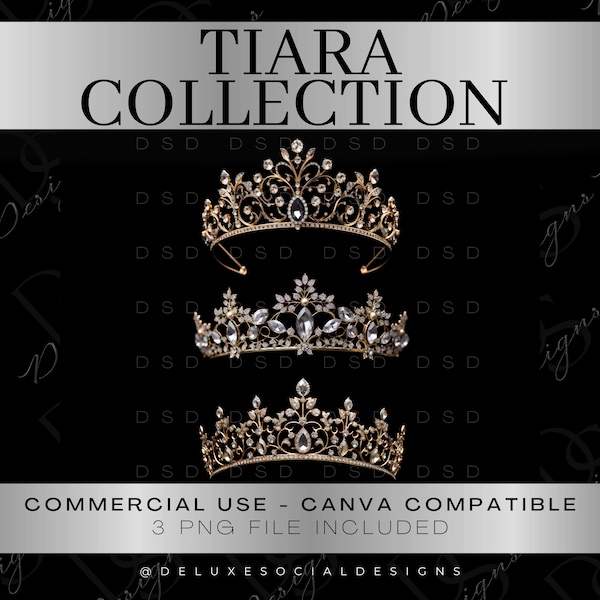 Luxury Tiara ClipArt, Gold silver white crown clipart, Social Media Content Design, commercial use, PNG Clip Art, Canva, Diamond