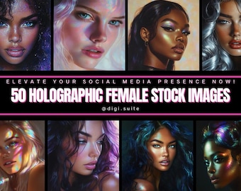 50 Holographic Female Beauty Stock Images, Portrait Stock Images, Social Media, High Quality PNG Files, Luxury Stock Photos, Canva, Ai
