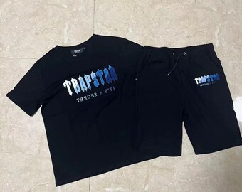 Trapstar black set short shirt for summer trapstar clothing, custom hiphop t-shirt, drip, central cee, gift for him.