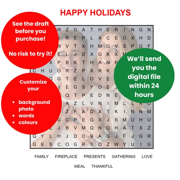 One Personalized Word Search! (Digital File Only) Great Christmas gift! A personalized gift that's fun and thoughtful!